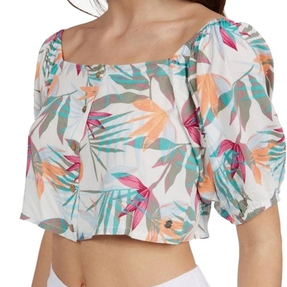 Roxy Pure Sugar  Floral Print Cropped Top Size M - Picture 1 of 9
